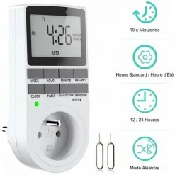 BEARSU Programmierbare Digitalbuchse, Wöchentlicher Digital-Timer Mit LCD-Display, 12H / 24H / 7-Tage-Timer Für Steckdosen, Energieeinsparung Für Geräte Und Beleuchtung (1 Packung)