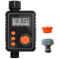 HAPPYSHOPPING Elektronischer Bewässerungsregler Automatischer Bewässerungstimer Mit Großem LCD-Bildschirm Wasserdichte Sprinklersteuerung 9 Separate Zeitprogramme Schutz Vor Schwachem Strom Regensensor Gartenbewässerungsgerät Im Freien Bewässerungswerkzeug,Schwarz