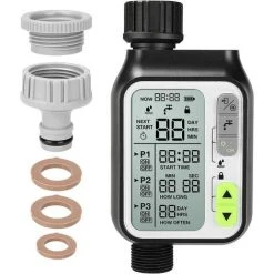 BAMNY Bewässerungscomputer, Automatisch Wasserzeitschaltuhr Garten Mit Regensensor, 3 Bewässerungsuhr Programme, Großer LCD Bildschirm, Kindersicherung, Für Pflanzen, Gemüse In Garten, Rasenflächen