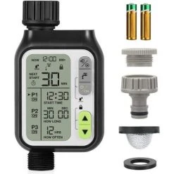 BEARSU Automatischer Bewässerungstimer, Bewässerungstimer, 3 Separate Bewässerungsprogramme, Regensensor, Wasserdicht, Mehrere Modi, 2 Batterien, Gartenbewässerung