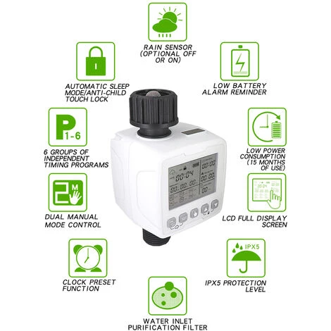 SUPERSELLER Gartenbewässerungstimer IPX5 Wasserdicht Regensensor, 6 Timerprogramme, Gartenbewässerungstimer Werkzeug, Ohne Batterie 4 SUPERSELLER Gartenbewässerungstimer IPX5 Wasserdicht Regensensor, 6 Timerprogramme, Gartenbewässerungstimer Werkzeug, Ohne Batterie – Bild 4