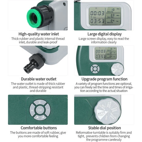 SUPERSELLER Automatische Bewässerungssteuerung Für Den Garten, Doppelter Schlauchanschluss – Grün – Wasserhahnanschluss 4 SUPERSELLER Automatische Bewässerungssteuerung Für Den Garten, Doppelter Schlauchanschluss – Grün – Wasserhahnanschluss – Bild 4