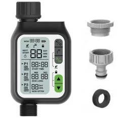 LANGRAY Bewässerungscomputer Automatische Garten Bewässerungssystem Smart Control Gartenbewässerung Bewässerungsuhr, Regensensor Wasserdichte Manuelle Steuerung Und 3 Separate Bewässerungsprogramme