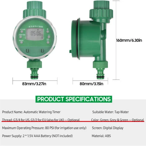 LIFCAUSAL Digitaler Automatischer Bewässerungs-Timer Programmierter Gartenbewässerungs-Timer Batteriebetriebener Intelligenter Wasserbewässerungs-Controller Für Rasen, Ackerland, Hof, Gewächshaus (grün) 2 LIFCAUSAL Digitaler Automatischer Bewässerungs-Timer Programmierter Gartenbewässerungs-Timer Batteriebetriebener Intelligenter Wasserbewässerungs-Controller Für Rasen, Ackerland, Hof, Gewächshaus (grün) – Bild 2