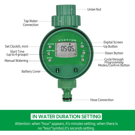 LIFCAUSAL Digitaler Automatischer Bewässerungs-Timer Programmierter Gartenbewässerungs-Timer Batteriebetriebener Intelligenter Wasserbewässerungs-Controller Für Rasen, Ackerland, Hof, Gewächshaus (grün) 3 LIFCAUSAL Digitaler Automatischer Bewässerungs-Timer Programmierter Gartenbewässerungs-Timer Batteriebetriebener Intelligenter Wasserbewässerungs-Controller Für Rasen, Ackerland, Hof, Gewächshaus (grün) – Bild 3