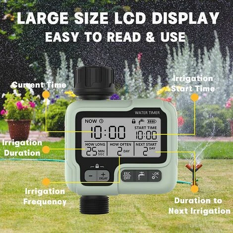 QERSTA Bewässerungstimer Wasserregler IPX5 Wasserdichter Manueller Automatischer Sprinkler Mit Großem LCD-Bildschirm Einfache Installation Für Balkongarten Blumenbeet Bauernhaus Im Freien 2 QERSTA Bewässerungstimer Wasserregler IPX5 Wasserdichter Manueller Automatischer Sprinkler Mit Großem LCD-Bildschirm Einfache Installation Für Balkongarten Blumenbeet Bauernhaus Im Freien – Bild 2